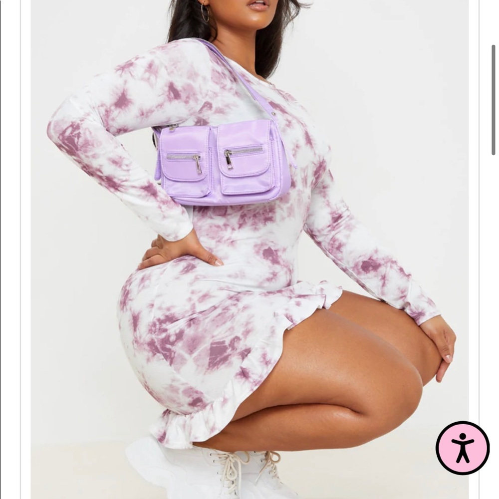 Mauve Tie Dye Long Sleeve Frill Hem Shift Dress